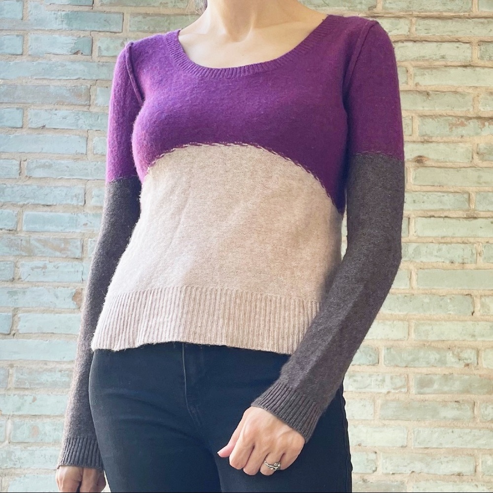 Free People Sweater Purple Colorblock Merino Wool Blend Pullover Top